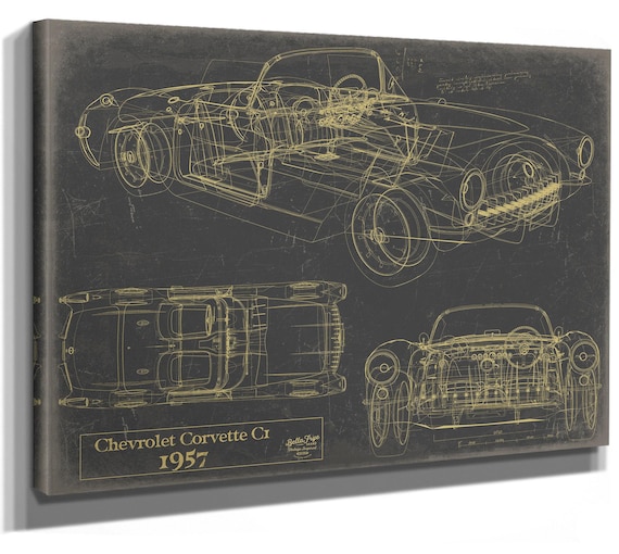 Old 1957 Chevrolet Corvette C1 Car Blueprint, - Original Vehicle