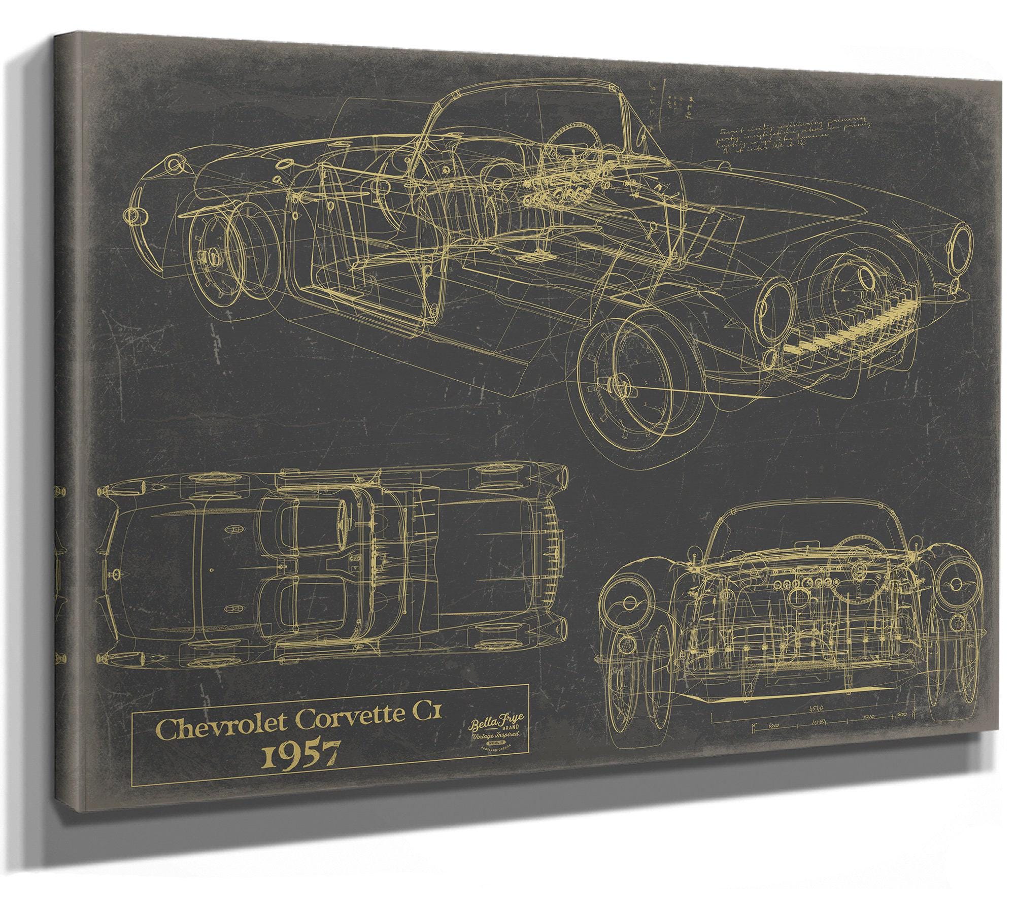 Old 1957 Chevrolet Corvette C1 Car Blueprint, - Original Vehicle