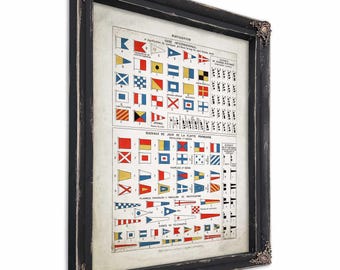 Framed Nautical Flags Wall Art - Vintage Maritime Flag, Gift for Sailor
