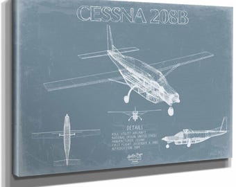 Cessna 208B Aircraft Blueprint Wall Art - Original Airplane Print