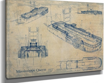 Mississippi Queen (steamboat) Wall Art - Vintage Ship Blueprint Artwork