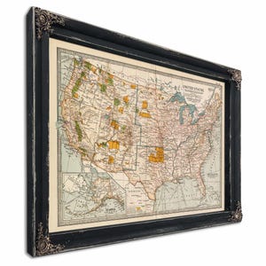 Framed United States Vintage Map - Ornate Embellishment Frame with Print