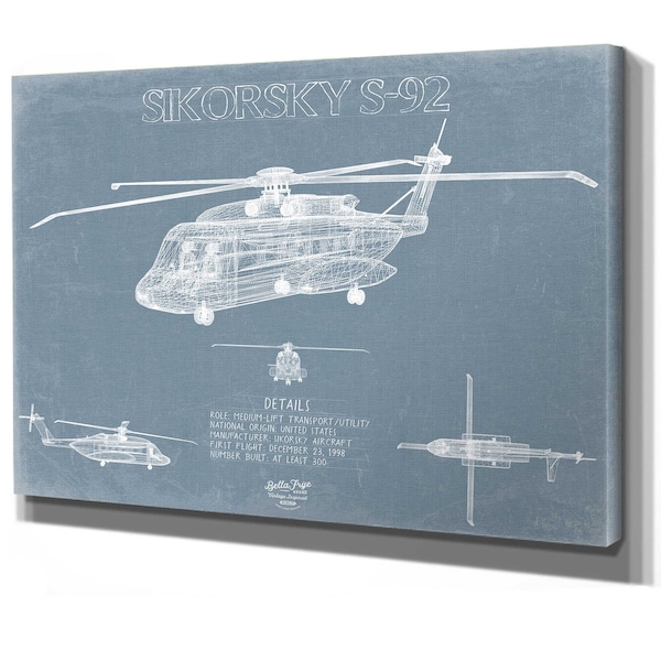 Sikorsky S-92 Helicopter Blueprint Wall Art - Original Aviation Print