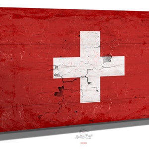 Vintage Switzerland Wall Art - Rustic Wood Look on Canvas Print
