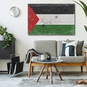 Vintage Palestine Flag Canvas Art: Distressed Wood Style imagem 3