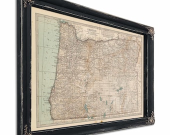 Framed Oregon Vintage Map - Ornate Embellishment Frame with Print