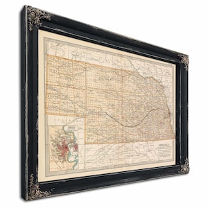 Framed Nebraska Vintage Map - Ornate Embellishment Frame with Print