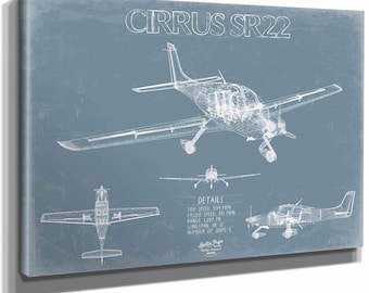 Cirrus SR22 Aircraft Blueprint Wall Art - Original Airplane Print