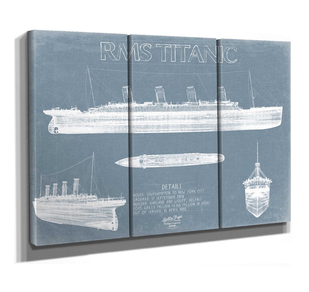 Titanic Wall Art Vintage Ship Blueprint Artwork Etsy