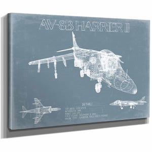 McDonnell Douglas AV 8B Harrier II Aircraft Blueprint Wall Art - Original Aviation Plane Print