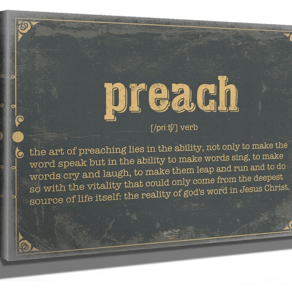 Preach Word Definition Wall Art - Gift for Preach Dictionary Artwork