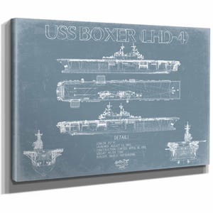 USS Boxer (LHD-4) Blueprint Wall Art - Original Amphibious Assault Ship Print