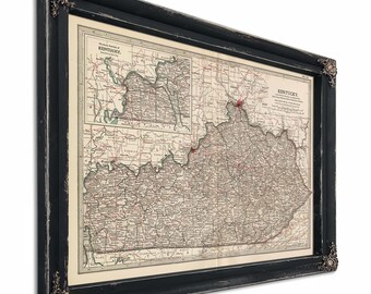Framed Kentucky Vintage Map - Ornate Embellishment Frame with Print