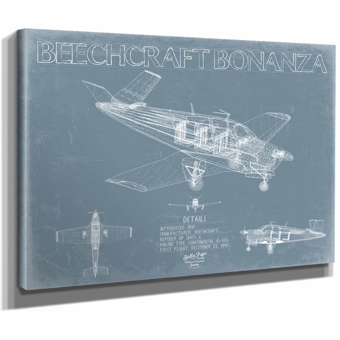 Beechcraft Bonanza Aircraft Blueprint Wall Art - Original Aviation ...
