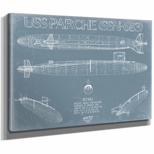 USS Parche (SSN-683) Blueprint Wall Art - Original Nuclear-powered Attack Submarine Print