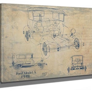 Vintage 1928 Ford Model A Blueprint, Auto Patent Art - Great Gift for Him