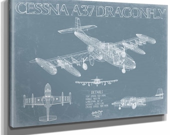 Cessna A-37 Dragonfly Aircraft Blueprint Wall Art - Original Airplane Print