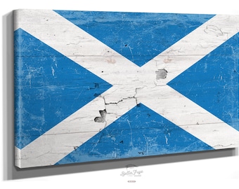 Scotland Flag Wall Art - Vintage Scottish Flag Sign Weathered Wood Style on Canvas