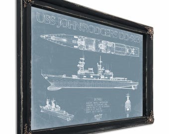 USS John Rodgers (DD-983) Blueprint Wall Art - Original Destroyer Print