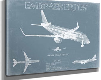Embraer ERJ-175 Aircraft Blueprint Wall Art - Original Airplane Print