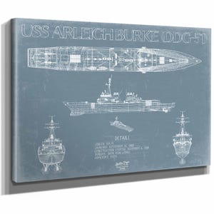 USS Arleigh Burke (DDG-51) Blueprint Wall Art - Original Destroyer Print