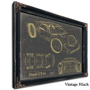 Ford GT40 Car Model Print,  Original Blueprint Canvas, Framed, or Unframed Art