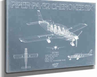 Piper PA-32 Cherokee Six Aircraft Blueprint Wall Art - Original Airplane Print