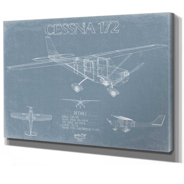 Cessna 172 Aircraft Blueprint Wall Art - Original Airplane Print