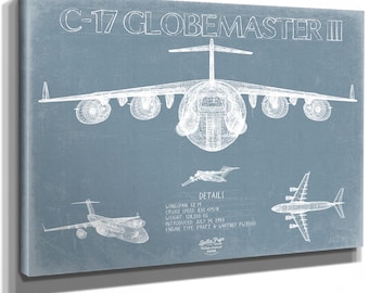 Boeing C-17 Globemaster III Aircraft Blueprint Wall Art - Original Fighter Plane Print