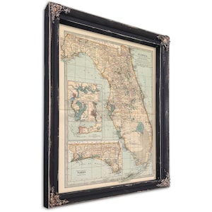 Carte vintage de la Floride encadrée - cadre d'embellissement fleuri avec impression