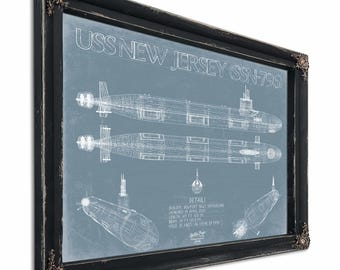 USS New Jersey (SSN-796) Blueprint Wall Art - Original Submarine Print