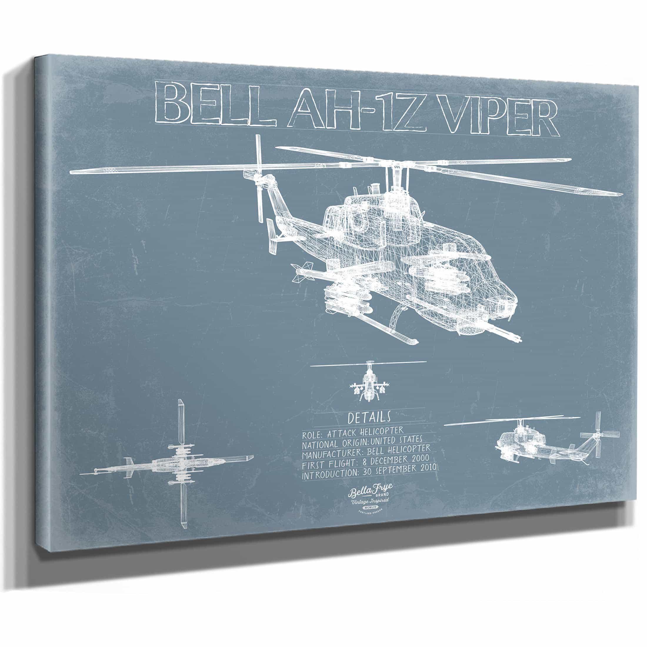 Bell AH-1 IZ Viper Helicopter Blueprint Wall Art - Original Aviation Print
