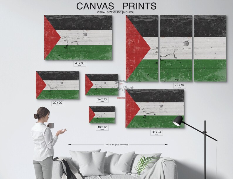 Vintage Palestine Flag Canvas Art: Distressed Wood Style imagem 5