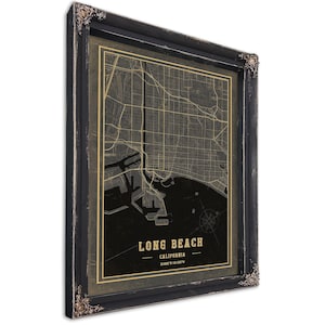 Carte vintage encadrée de Long Beach - cadre décoratif pour embellissements avec impression
