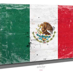 Mexico Flag Wall Art - Vintage Mexican Flag Sign Weathered Wood Style on Canvas