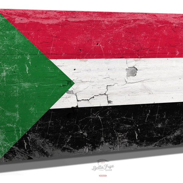 Sudan Flag Wall Art - Vintage Sudan Flag Sign Weathered Wood Style on Canvas