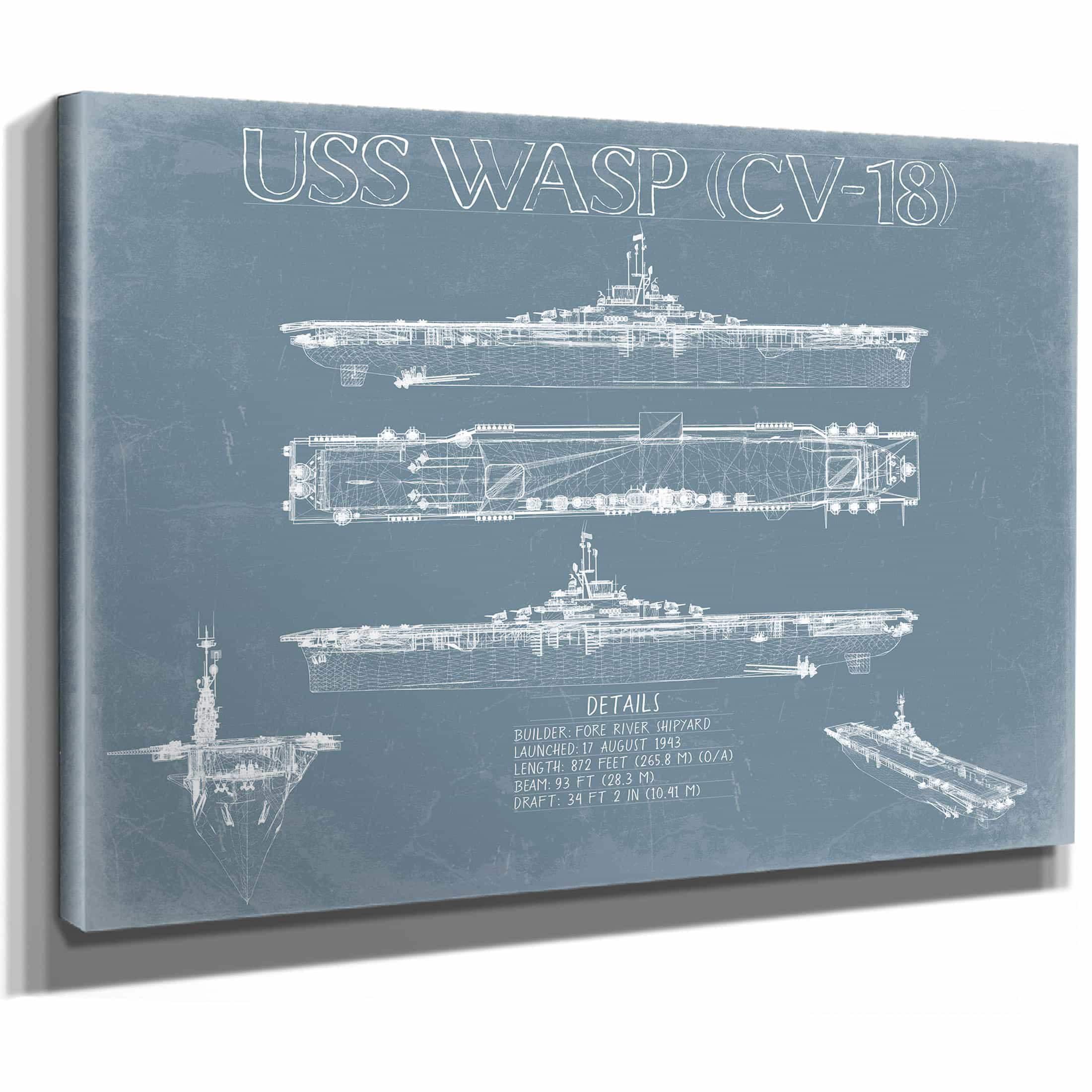USS Wasp (CV-18) Blueprint Wall Art - Original Carrier Print