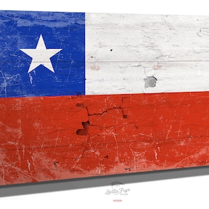 Chile Flag Wall Art - Vintage Chile Flag Sign Weathered Wood Style on Canvas
