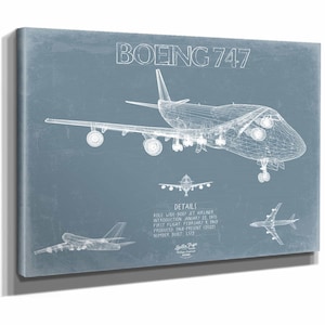 Boeing 747 Aircraft Blueprint Wall Art - Original Aviation Plane Print