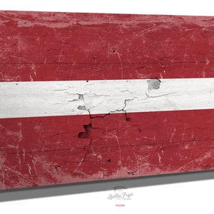 Vintage Latvia Flag Canvas Art: Distressed Wood Style Sign