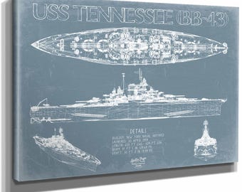 USS Tennessee (BB-43) Blueprint Wall Art - Original Dreadnought Battleships Print