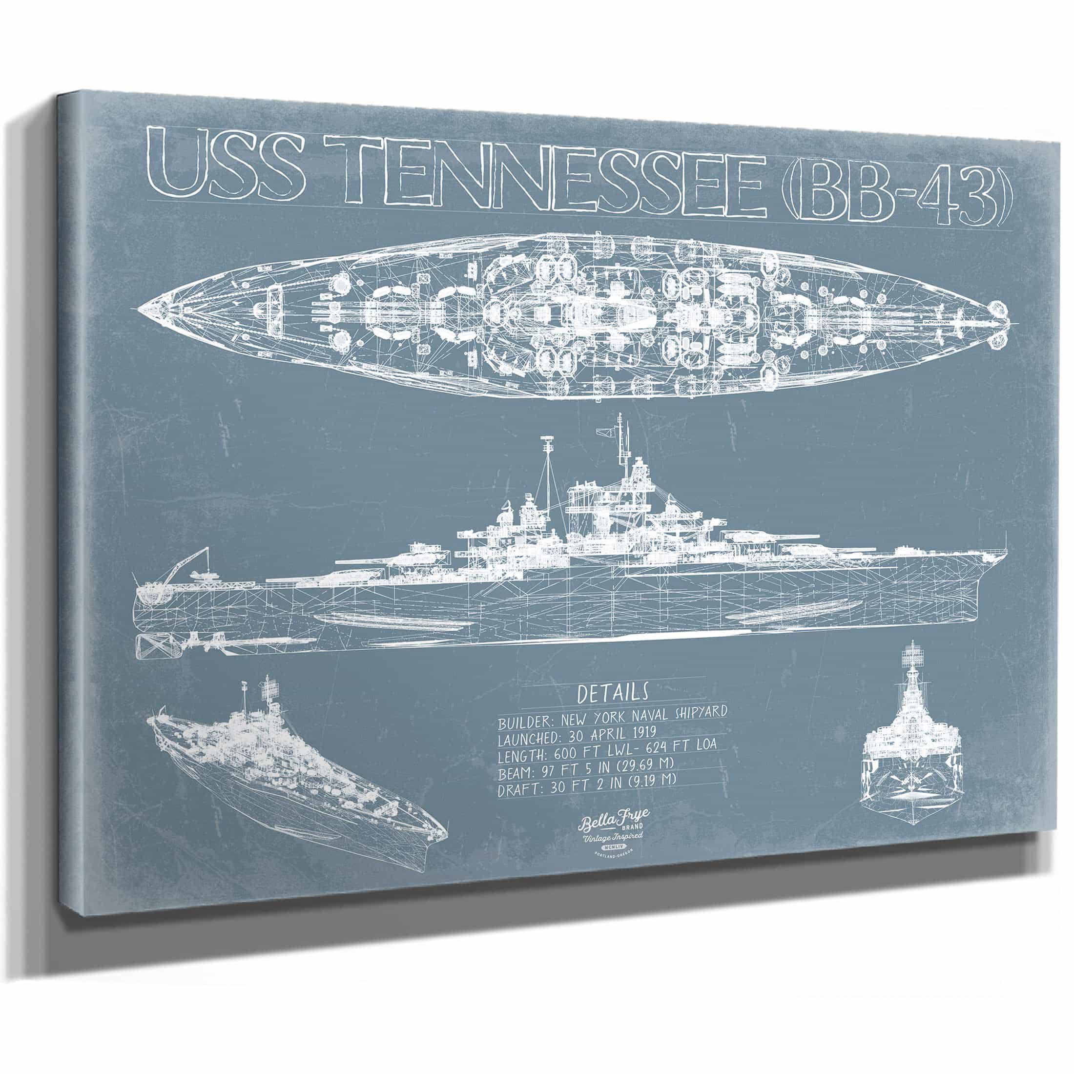 USS Tennessee (BB-43) Blueprint Wall Art - Original Dreadnought