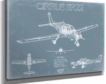 Cirrus SR22 Aircraft Blueprint Wall Art - Original Airplane Print