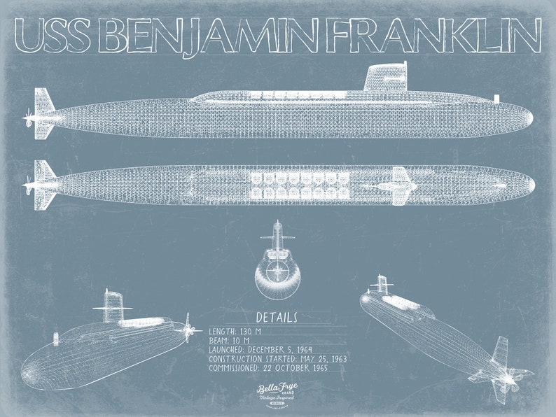 USS Benjamin Franklin SSBN-640 Blueprint Wall Art Original - Etsy