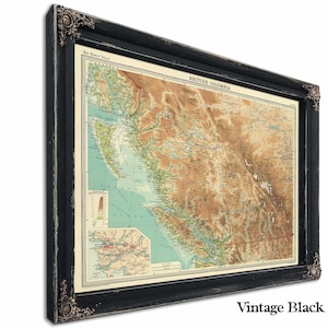 Framed British Columbia Vintage Map - Ornate Embellishment Frame with Print