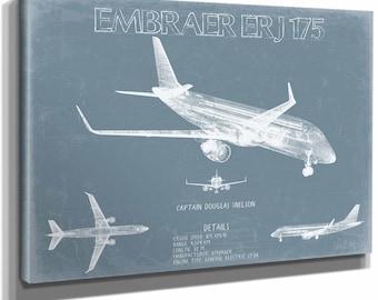 Embraer ERJ-175 Aircraft Blueprint Wall Art - Original Airplane Print