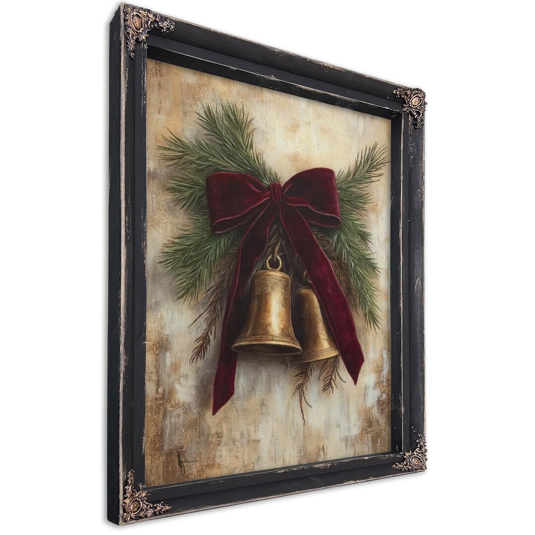 Bells Photo Frame Vintage Christmas Bells Art – Red Velvet Bow, Black Ornate Frame - Etsy