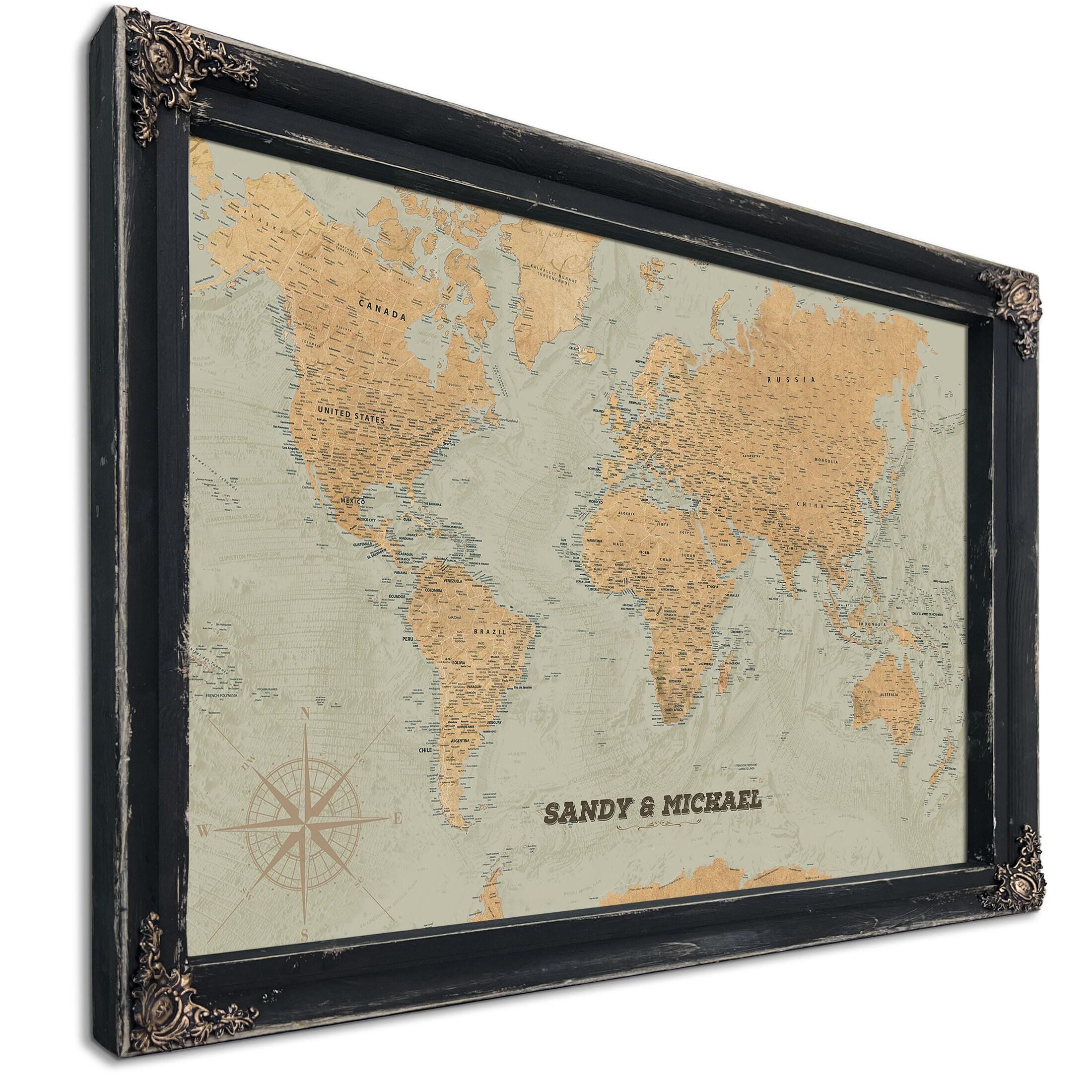 World Map Push Pin Travel Art: Personalized Canvas or Framed - Etsy