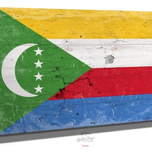 Comoros Flag Wall Art - Vintage The Comoros Flag Sign Weathered Wood Style on Canvas