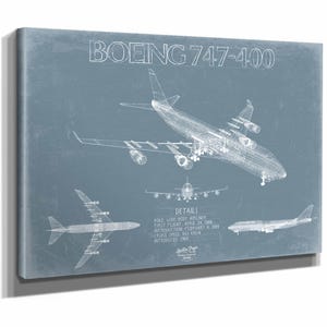 Boeing 747-400 Aircraft Blueprint Wall Art - Original Aviation Plane Print